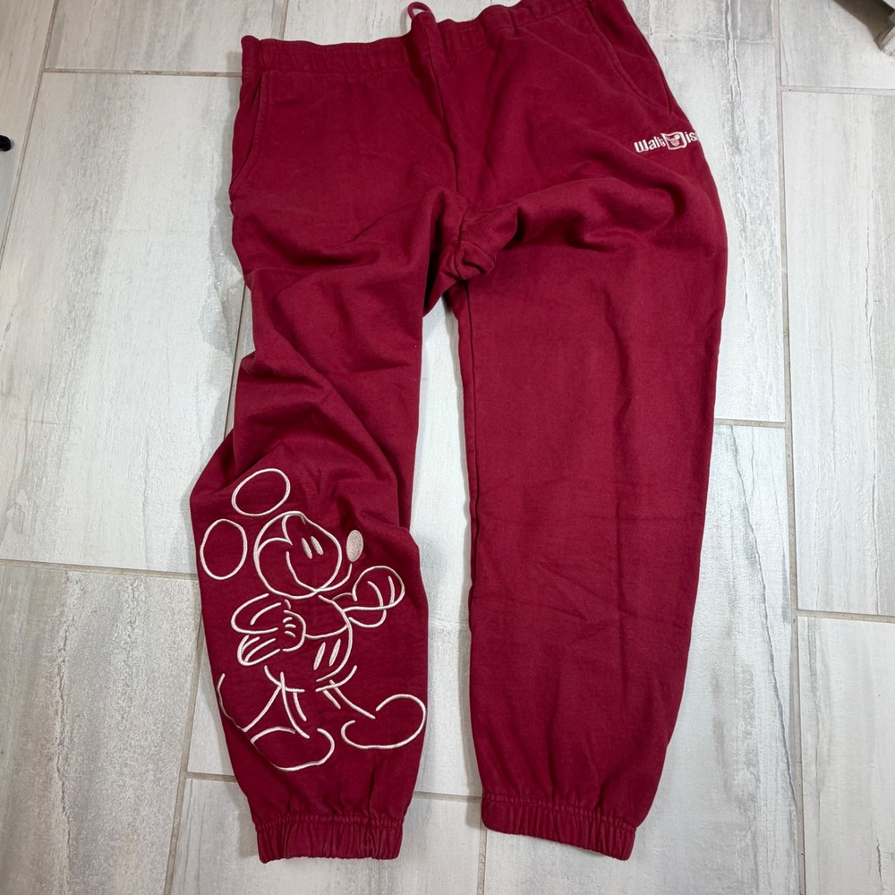 Disney Mickey Mouse Burgundy Red Jogger Sweatpants Walt Disney World Mens Large
